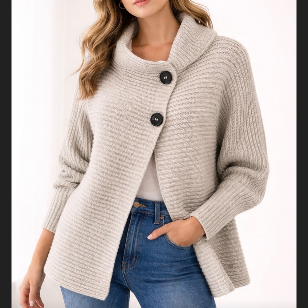 Fisherman Out of Ireland Wool Cashmere Ribbed Cardigan Oatmeal S Made in Ireland